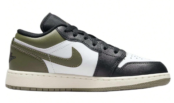 Jordan Air Jordan 1 Slip Resistant Abrasion Resistant Low Top Children's Basketball Shoes Black Green Black Green