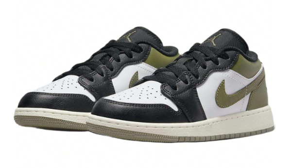 Jordan Air Jordan 1 Slip Resistant Abrasion Resistant Low Top Children's Basketball Shoes Black Green Black Green