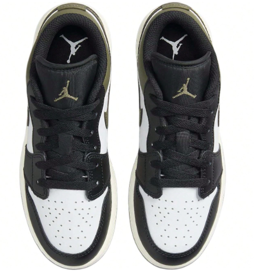 Jordan Air Jordan 1 Slip Resistant Abrasion Resistant Low Top Children's Basketball Shoes Black Green Black Green